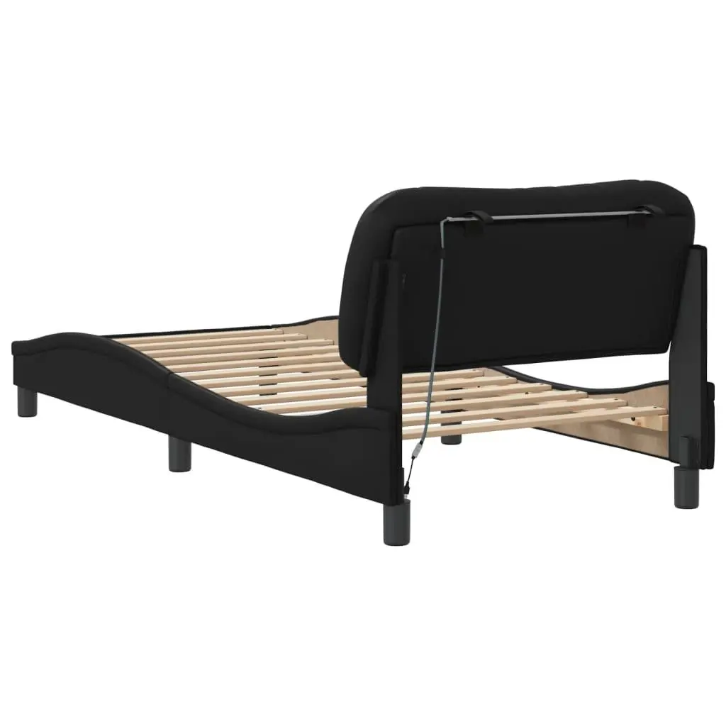 Black Bed Frame with LED Lights and Padded Headboard 90x190 cm Faux Leather