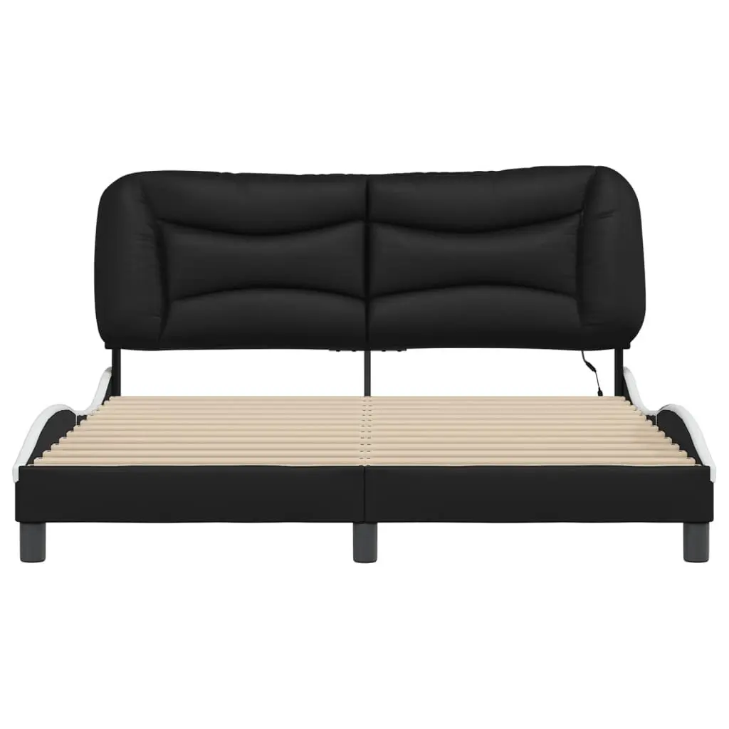 Bed Frame with LED Lights Faux Leather 152x203cm Black White