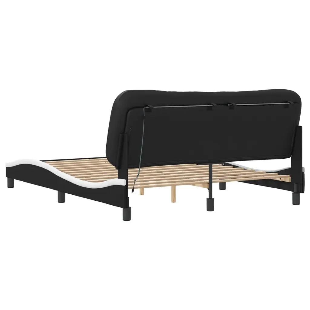 Bed Frame with LED Lights Faux Leather 152x203cm Black White
