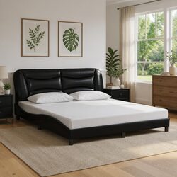 Bed Frame with LED Lights Black Faux Leather Headboard Pillow 180x200 cm