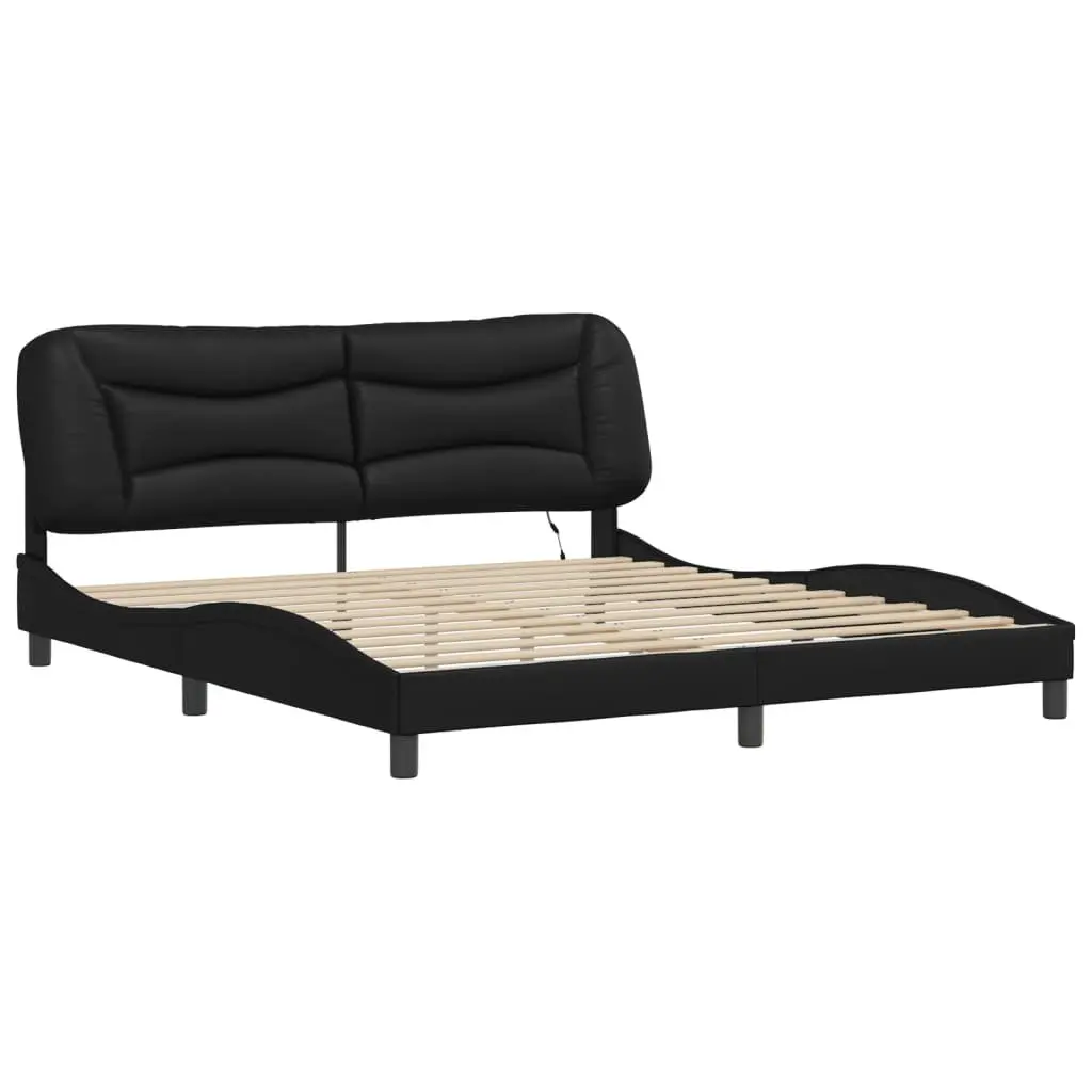 Bed Frame with LED Lights Faux Leather Headboard 180x200 cm Black