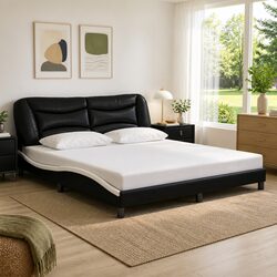 Bed Frame with LED Lights Black White Faux Leather Headboard 180x200 cm Bedroom