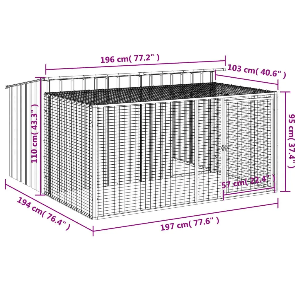 Dog Kennel with Run Galvanised Steel Outdoor Anthracite 197x194x110 cm