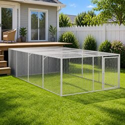 Dog House with Run Anthracite Galvanised Steel Outdoor Kennel Cage Mesh
