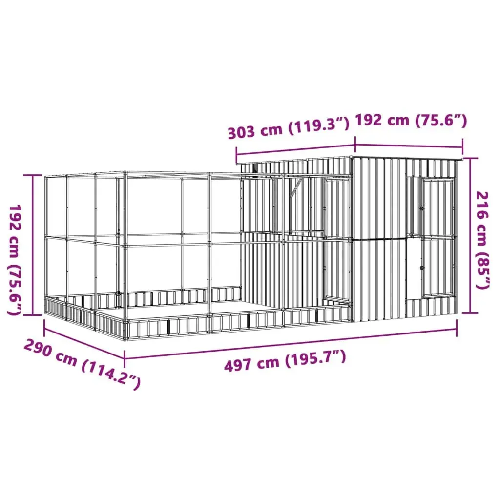 Aviary with Extension Steel Frame 497x303x216 cm Silver Bird Cage Outdoor
