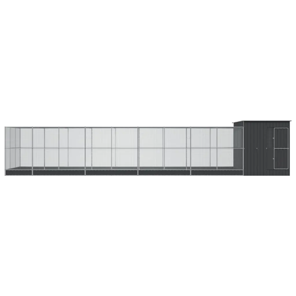 Large Steel Aviary with Extension Galvanised Bird Cage Outdoor Enclosure 1118cm Silver