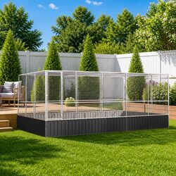 Large Bird Aviary with Extension Outdoor Enclosure Steel Mesh Cage Silver