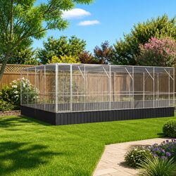 Bird Aviary with Extension Silver Large Outdoor Cage Steel Mesh Enclosure