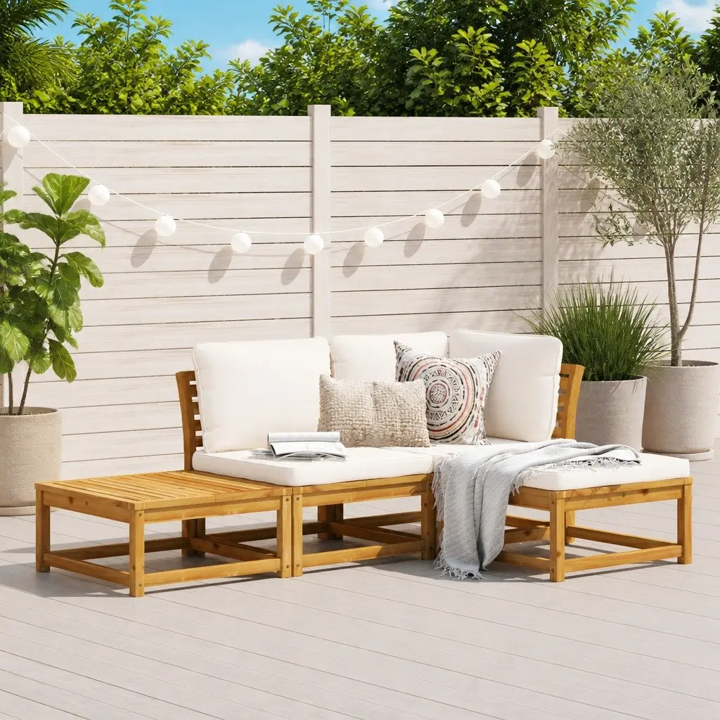 Outdoor Sectional Sofa Set 4 Piece Garden Lounge with Cushions Solid Wood
