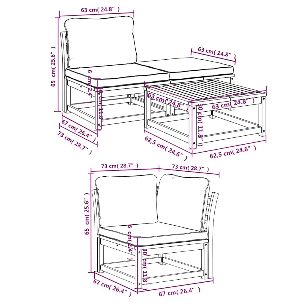Outdoor Sectional Sofa Set 4 Piece Garden Lounge with Cushions Solid Wood