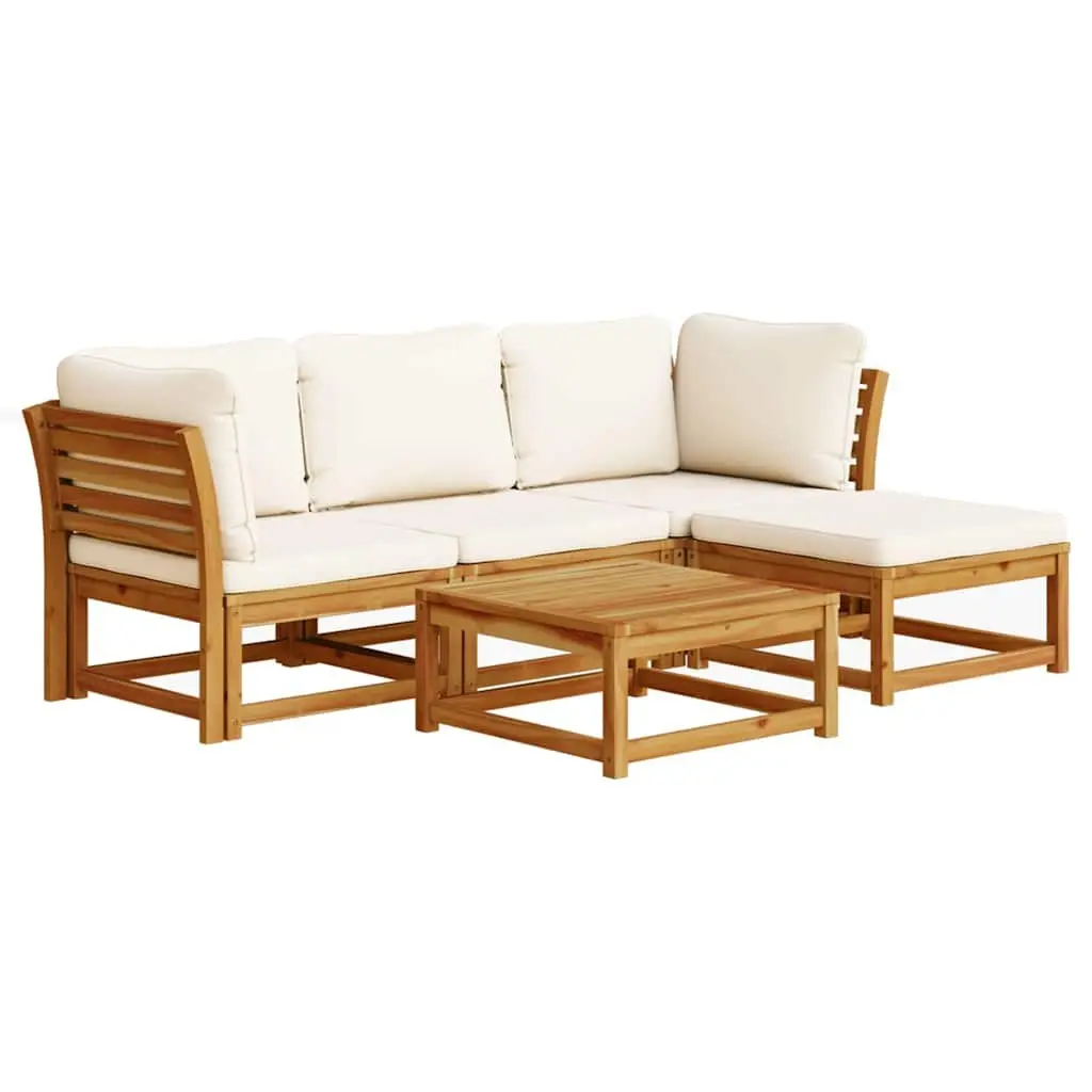 5 Piece Garden Lounge Set with Cushions Solid Wood Outdoor Sectional Sofa Brown