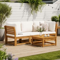 3 Piece Garden Lounge Set Outdoor Sectional Sofa Furniture with Cushions Brown