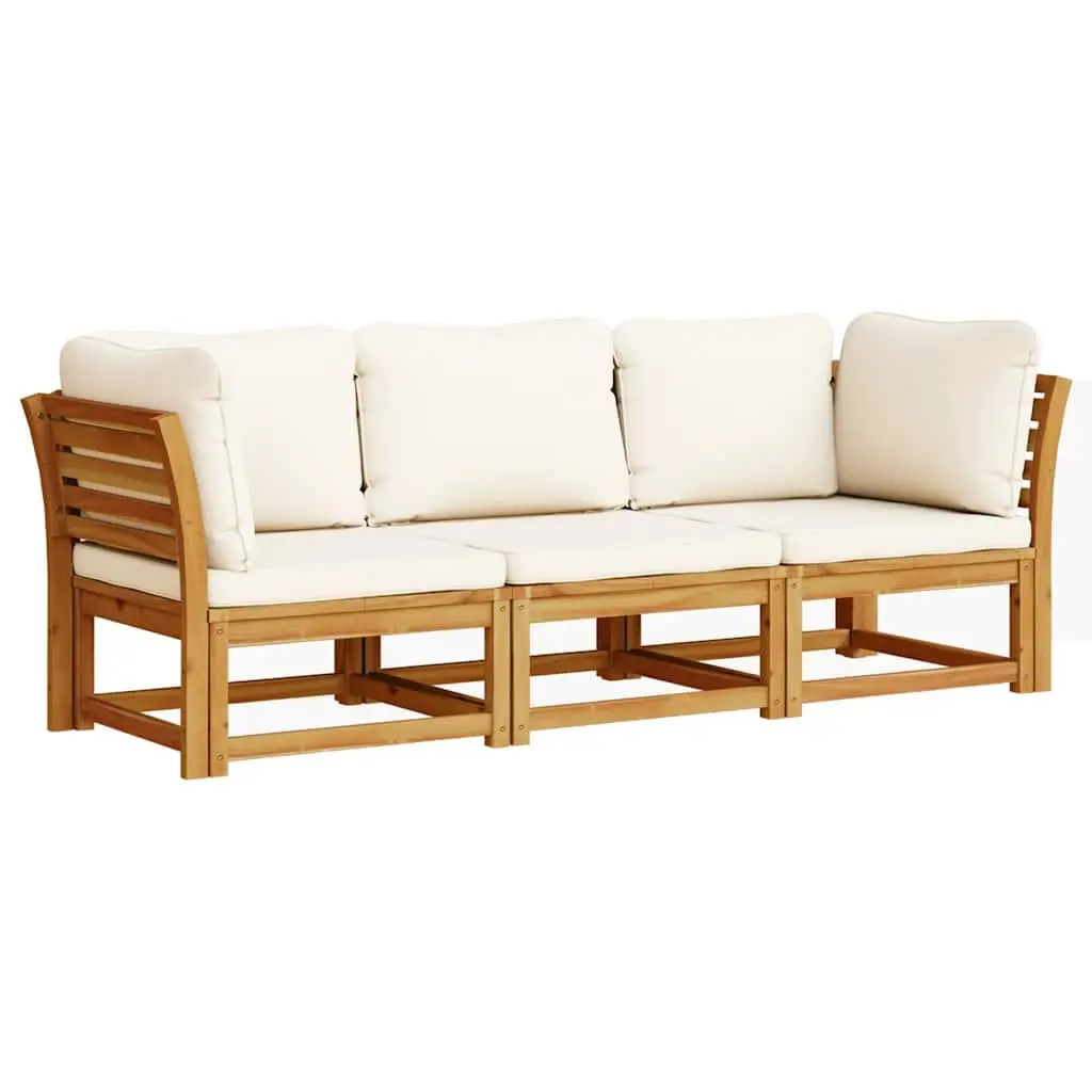 3 Piece Garden Lounge Set Solid Acacia Wood Modular Sectional Sofa with Thick Cushions Brown