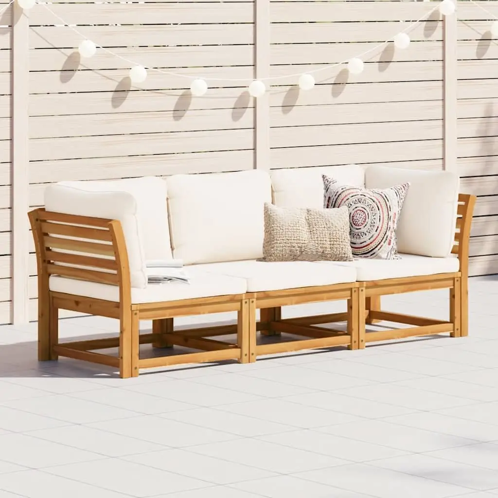3 Piece Garden Lounge Set Solid Acacia Wood Modular Sectional Sofa with Thick Cushions Brown