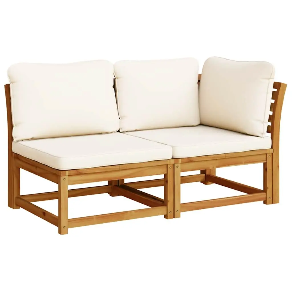 3 Piece Garden Lounge Set Solid Acacia Wood Modular Sectional Sofa with Thick Cushions Brown