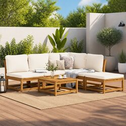 Garden Lounge Set 6 Piece Outdoor Sectional Sofa with Cushions Brown Wood