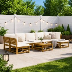 Garden Lounge Set 8 Piece Outdoor Sectional Sofa with Cushions Wood Patio