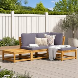 Garden Lounge Set 4 Piece Outdoor Sectional Sofa with Cushions Wood Patio