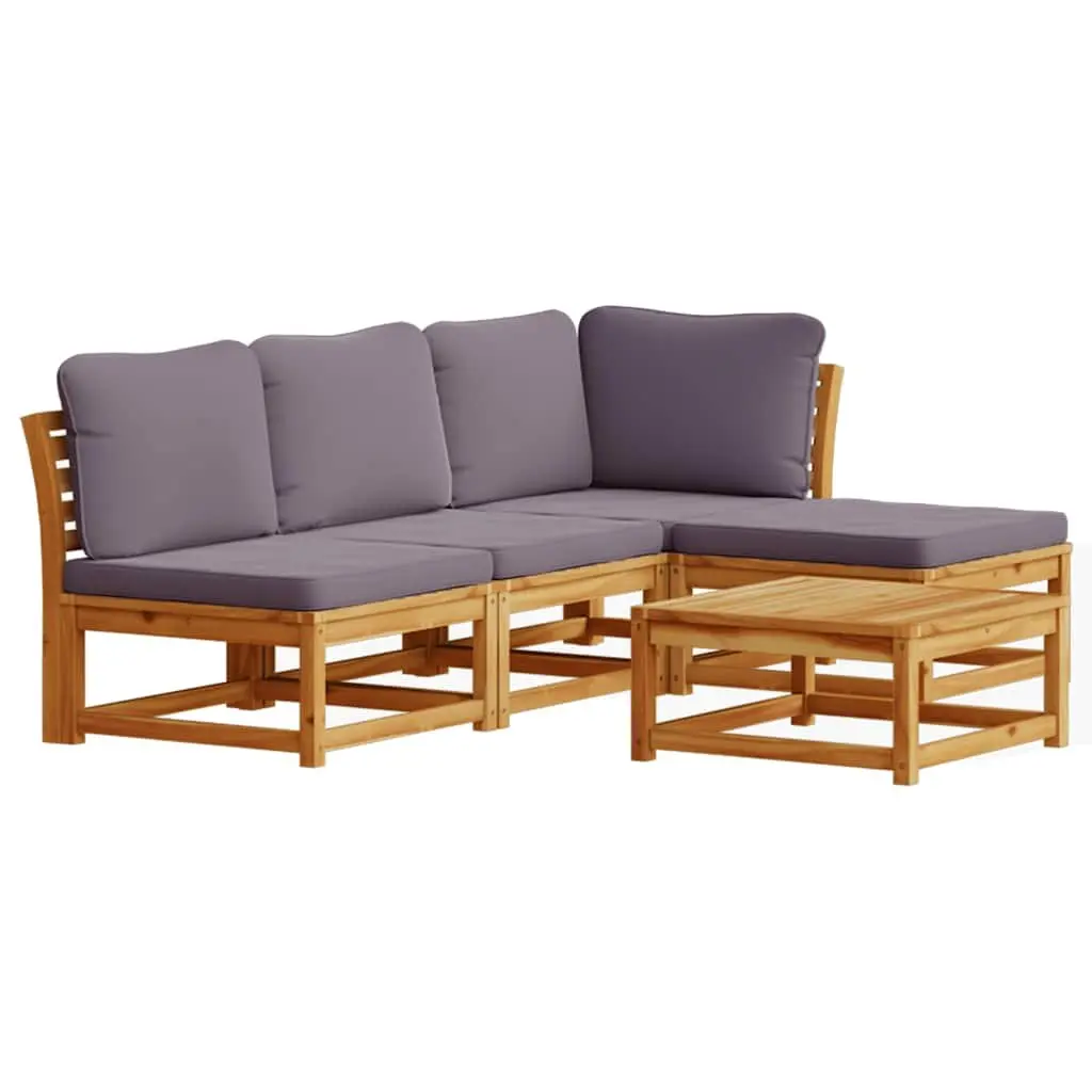 5 Piece Outdoor Garden Lounge Set Acacia Wood Sectional Sofa with Cushions Brown