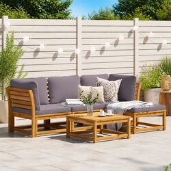 5 Piece Garden Lounge Set Outdoor Sectional Sofa with Cushions Brown Wooden