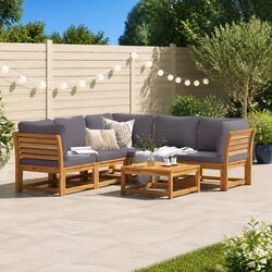 Outdoor Sectional Sofa Set 6 Piece Garden Lounge with Cushions Solid Wood
