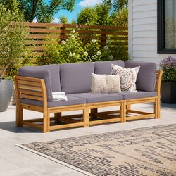Outdoor Sectional Sofa Lounge Set 3 Piece Garden Furniture with Cushions Brown