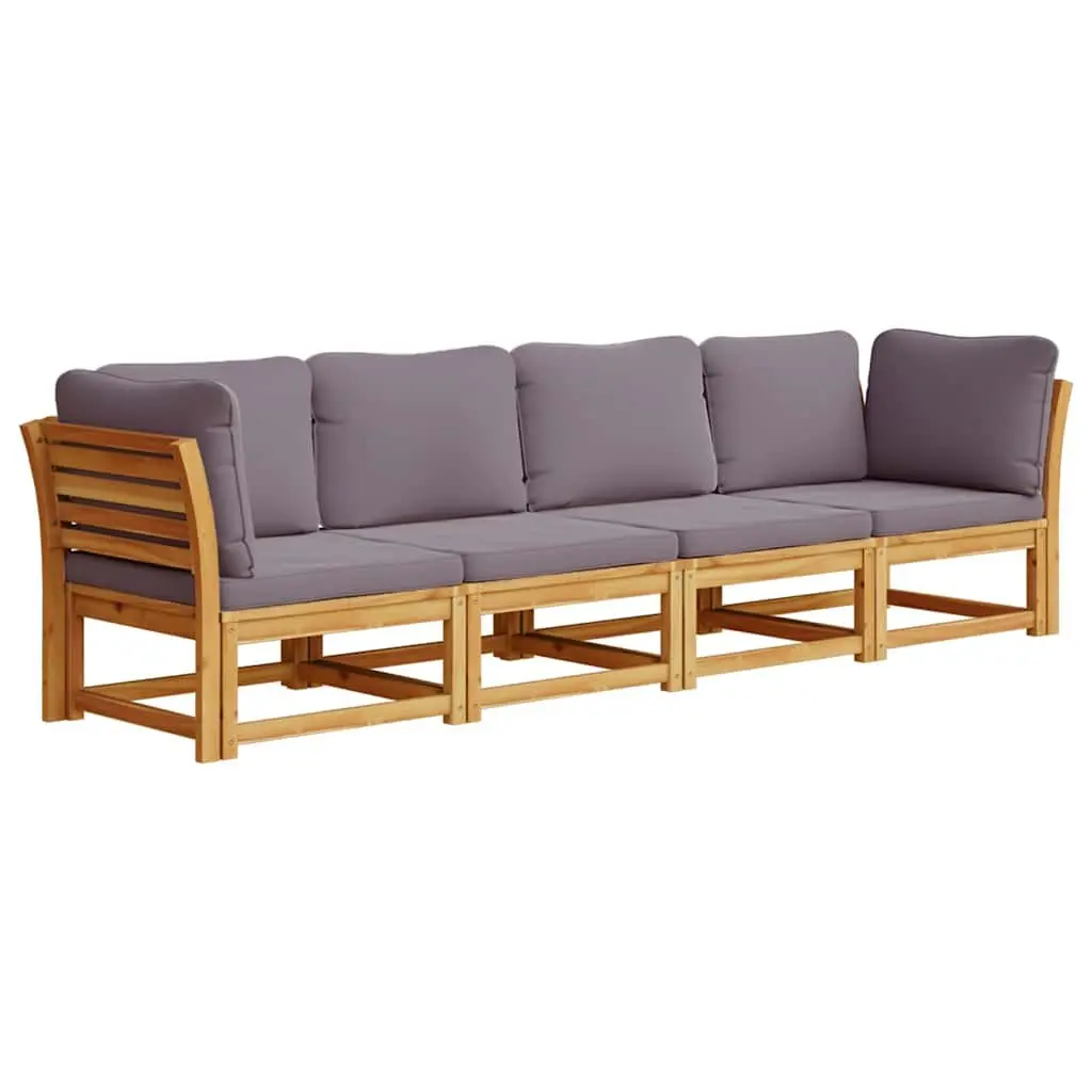 Garden Lounge Set 4 Piece Outdoor Sectional Sofa with Cushions Solid Acacia Wood Brown