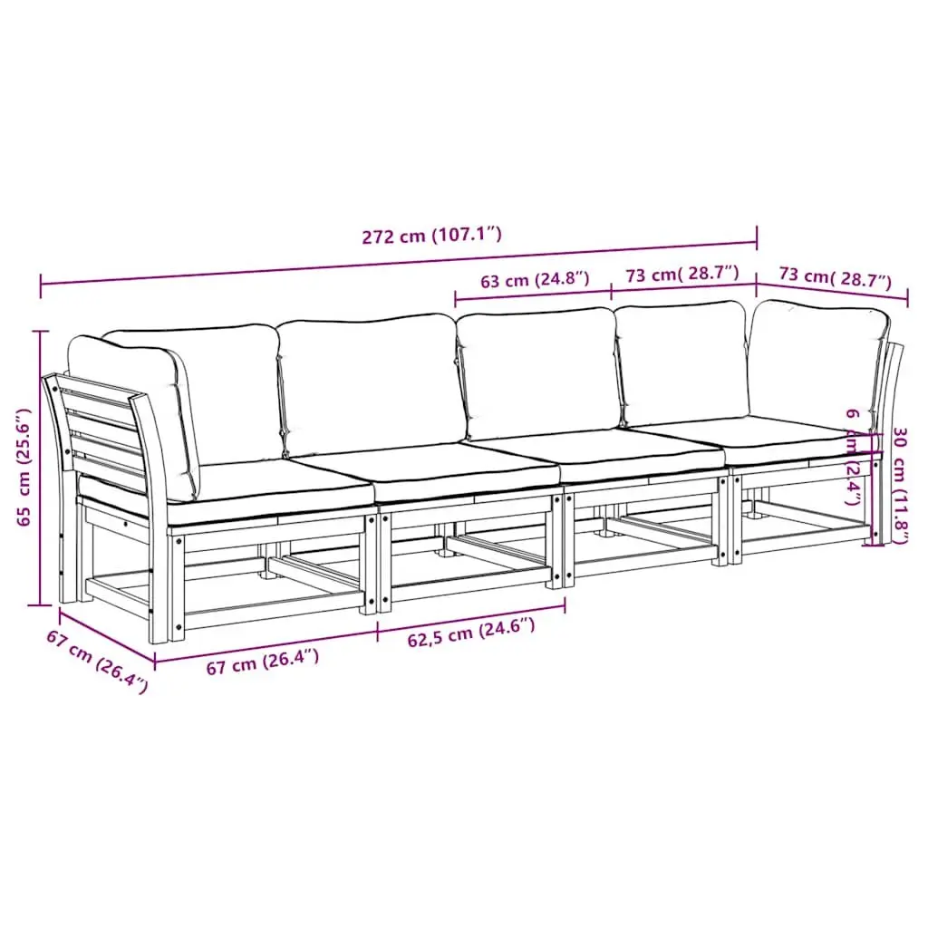 Garden Lounge Set 4 Piece Outdoor Sectional Sofa with Cushions Solid Acacia Wood Brown
