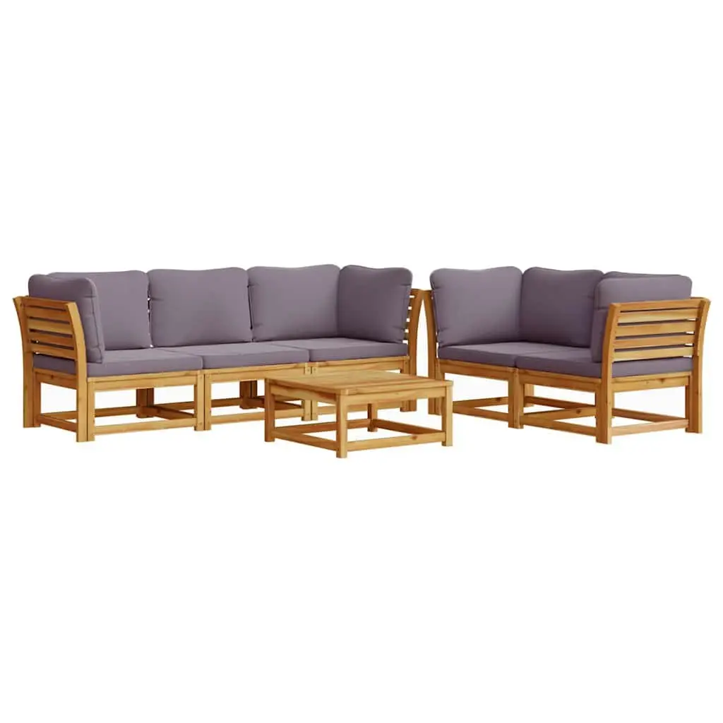 Garden Lounge Set 6 Piece Solid Acacia Wood Patio Furniture with Cushions Brown