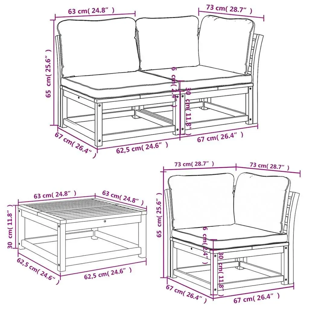 Garden Lounge Set 6 Piece Solid Acacia Wood Patio Furniture with Cushions Brown
