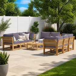9 Piece Outdoor Lounge Set Garden Sectional Sofa with Cushions Brown Wood