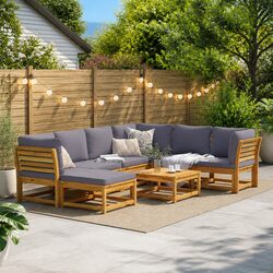 Outdoor Sectional Sofa Set 8 Piece Garden Lounge with Cushions Modular Wooden