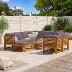Outdoor Sectional Sofa Set 10 Piece Garden Lounge with Cushions Acacia Wood
