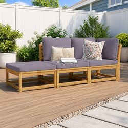 Outdoor Sectional Sofa Lounge Set 3 Piece Garden Furniture with Cushions Wood