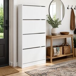 Shoe Cabinet with 4 Flip-Drawers White Storage Organiser Wardrobe Tall Cupboard