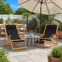 Folding Beach Chairs 2 pcs Black Outdoor Lounge Reclining Camping Garden Seating