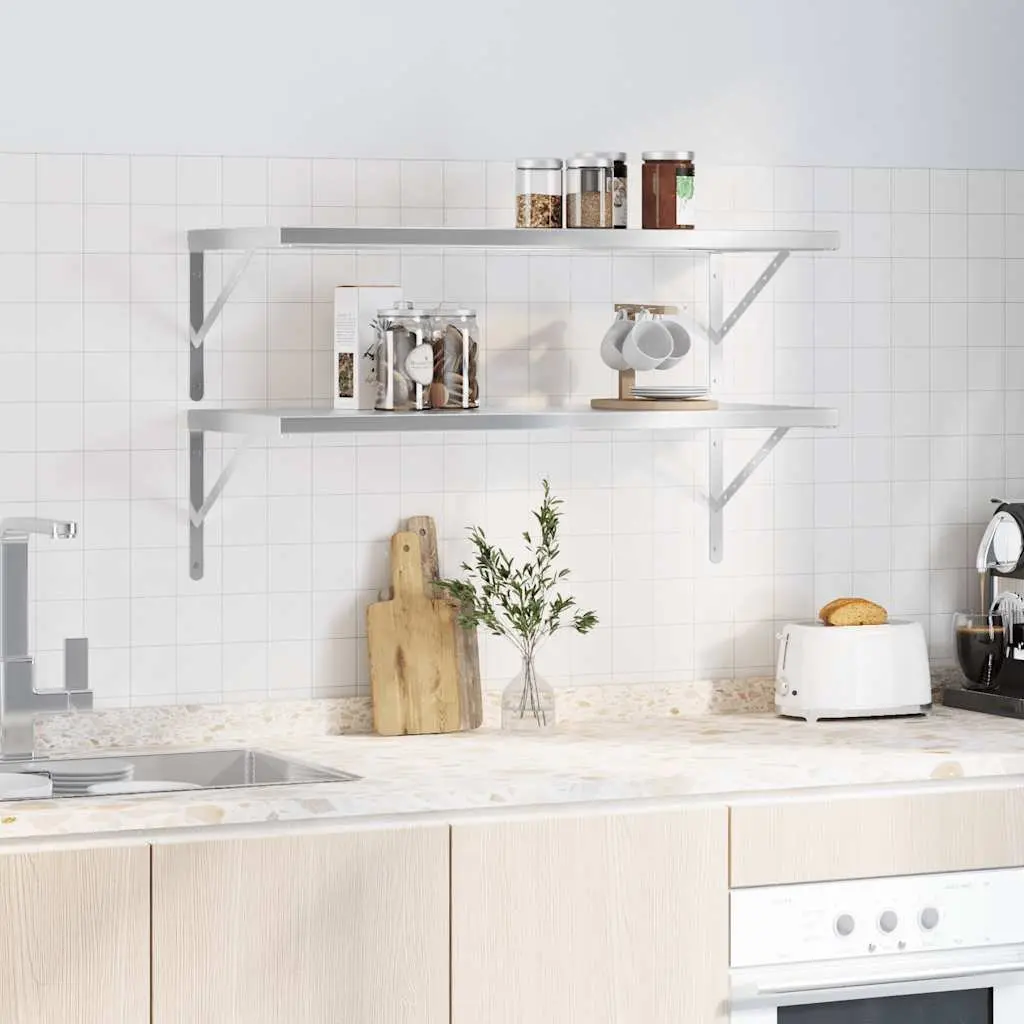 Wall Shelves Stainless Steel Floating Storage Display Shelf 100x40 cm Silver 2 Piece
