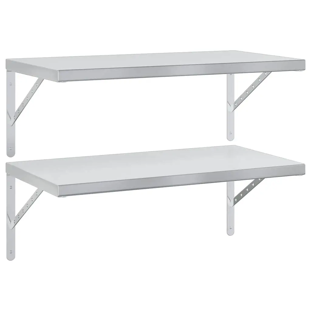 Wall Shelves Floating Storage Shelving 75x40 cm Silver Stainless Steel 2 Piece