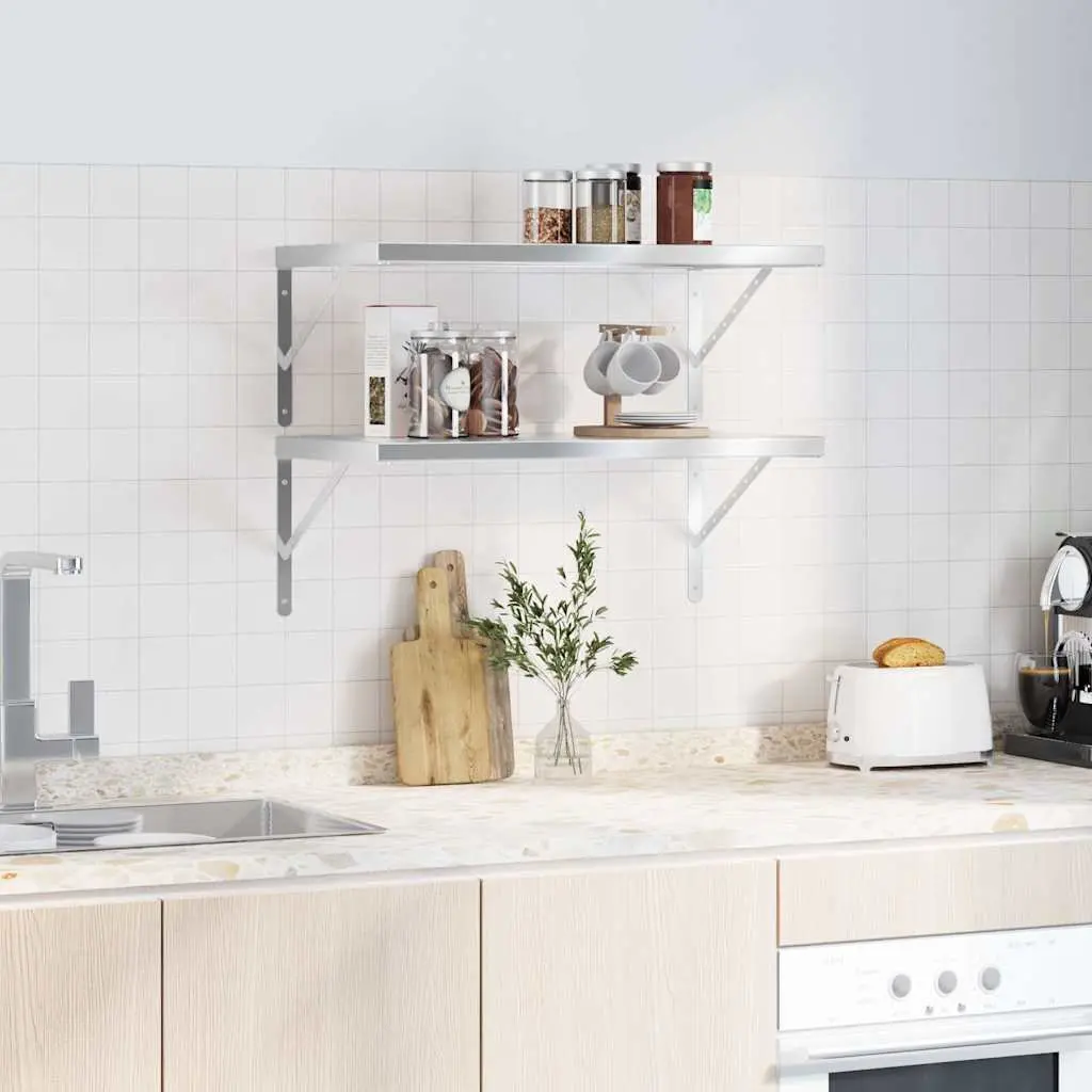 Wall Shelves Floating Storage Shelving 75x40 cm Silver Stainless Steel 2 Piece