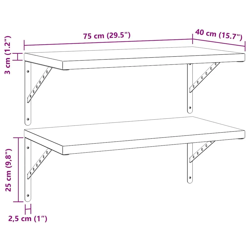 Wall Shelves Floating Storage Shelving 75x40 cm Silver Stainless Steel 2 Piece