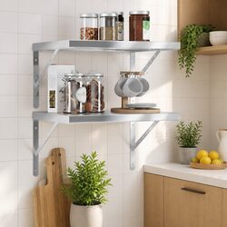 Wall Shelves 2 pcs 50x40 cm Silver Stainless Steel Floating Storage Display