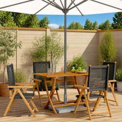 Outdoor Reclining Garden Chairs 4 Piece Set Black Poly Rattan Wood Folding