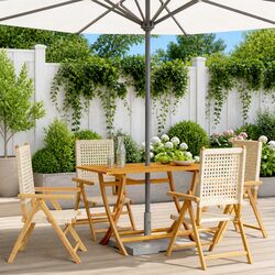 Outdoor Reclining Garden Chairs Set 4 pcs Beige Poly Rattan Wood Folding