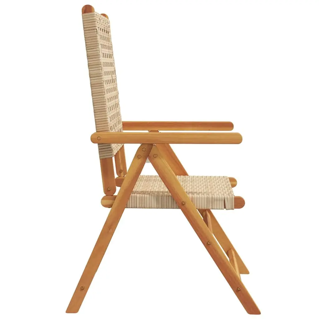 Reclining Garden Chairs Set 4 Piece Outdoor Beige Poly Rattan Wood Folding