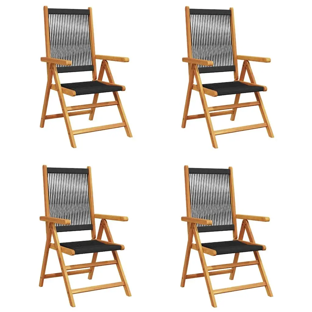 Outdoor Reclining Garden Chairs Adjustable Backrest Foldable Black Wooden Set of 4