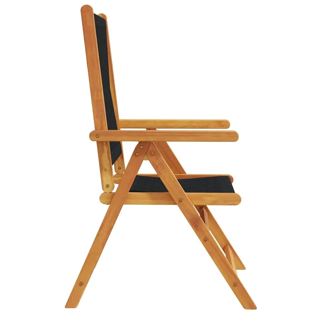 Outdoor Reclining Garden Chairs Adjustable Backrest Foldable Black Wooden Set of 4