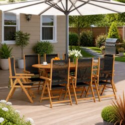 Outdoor Reclining Garden Chairs Set 8 pcs Folding Patio Seating Black Wood