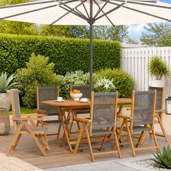 Reclining Outdoor Chairs Set 6 pcs Foldable Garden Seating Grey Wood