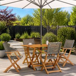 Outdoor Folding Garden Chairs Set of 4 Grey Poly Rattan Wood Patio Seating