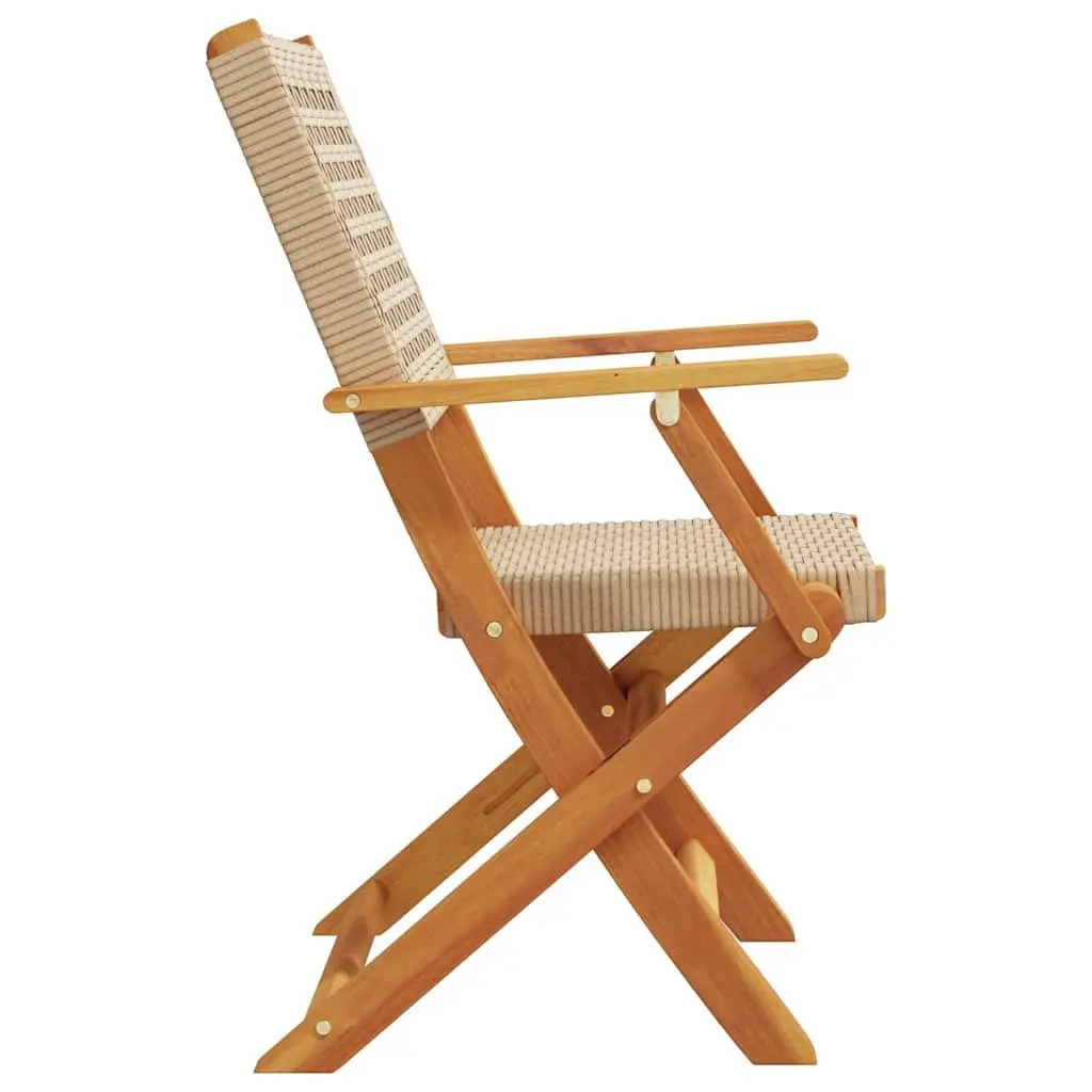 Folding Garden Chairs 4 Piece Beige Poly Rattan Solid Wood Outdoor Seating